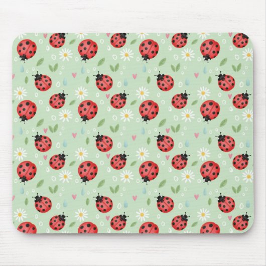 Ladybug Flower Pattern マウスパッド (正面)
