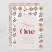 Ladybug & Flower Pattern Arch 1st誕生日 招待状 (正面/裏面)