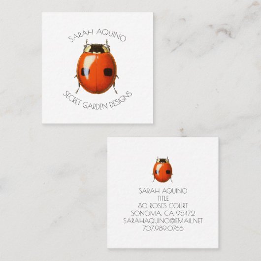 Ladybug Gardenerまたはランドスケープ・デザイナー スクエア名刺 (正面/裏面)