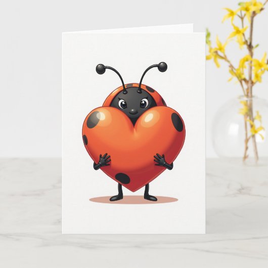 Ladybug Heart Love Card カード (黄色い花)