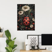 Ladybug In Dark Flower Garden Print, Moody Bug ポスター (ホームオフィス)