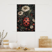Ladybug In Dark Flower Garden Print, Moody Bug ポスター (キッチン)
