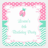 Ladybug Ladybird Birthday Party スクエアシール (正面)