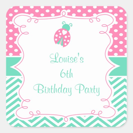 Ladybug Ladybird Birthday Party スクエアシール (正面)