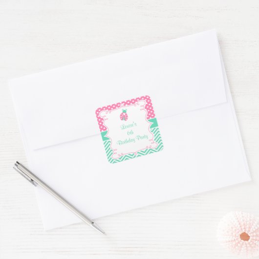 Ladybug Ladybird Birthday Party スクエアシール (封筒)