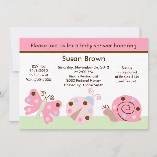 Ladybug Lullaby/Butterfly Baby Shower招待状 招待状 (正面)