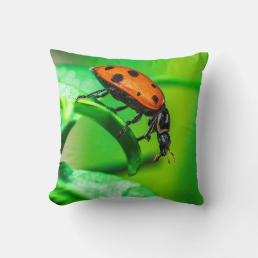 Ladybug Macro Throw Pillow Nature-Inspired Decor クッション (正面)