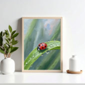 Ladybug on a Dewy Leaf – Nature Art Print ポスター