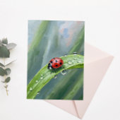 Ladybug on a Dewy Leaf – Nature Postcard ポストカード