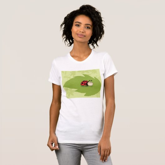 Ladybug On A Leaf Womens T-Shirt Tシャツ (正面フル)