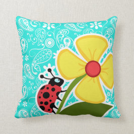 Ladybug on Aquaカラーペイズリー;フローラ クッション