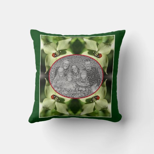 Ladybug On Dogwood Flower Frameあなたの写真を追加 クッション (裏面)