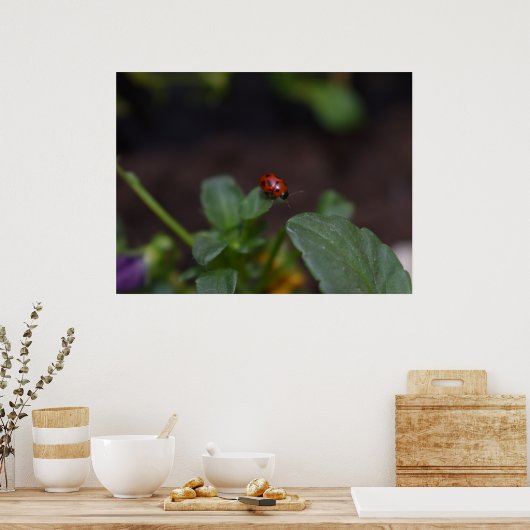 Ladybug on Flowers ポスター (キッチン)