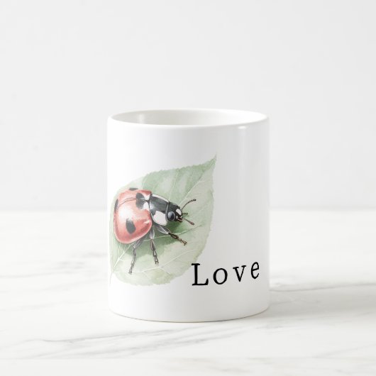 Ladybug on Leaf Love コーヒーマグカップ (中央)