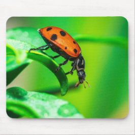Ladybug on Leaf – Macro Nature Photo Art Print マウスパッド