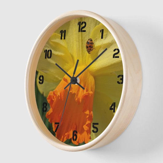 Ladybug on Yellow Daffodilフローラ 壁時計 (傾斜)