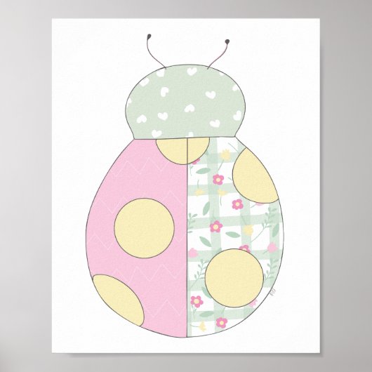 Ladybug Quilt Style Art Print on White Background ポスター (正面)