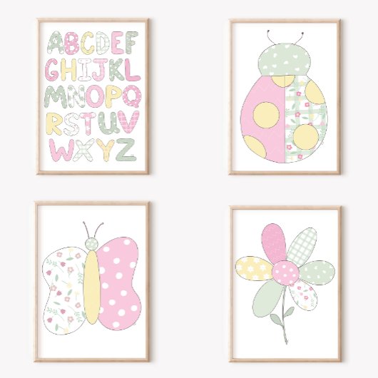 Ladybug Quilt Style Art Print on White Background ポスター