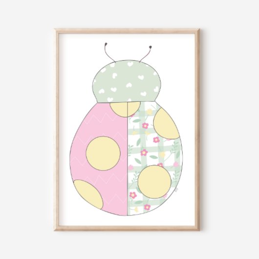 Ladybug Quilt Style Art Print on White Background ポスター