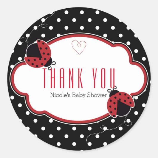 Ladybug Red & Black Shower Partyスティッカー好き ラウンドシール (正面)