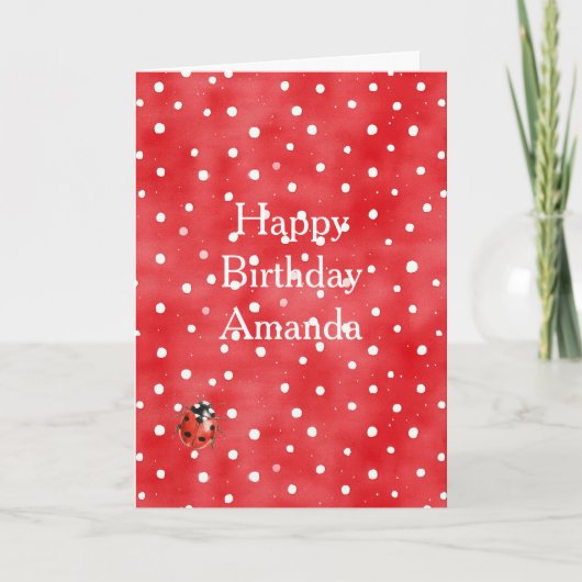 Ladybug Red White Dots Birthday カード (正面)