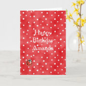 Ladybug Red White Dots Birthday カード (黄色い花)