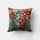 Ladybug stained glass vibrant poppy flower insect  クッション (裏面)