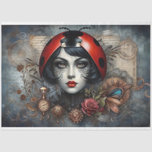 Ladybug Steampunk Gothic ビクトリアン Decompage 薄葉紙 (正面)