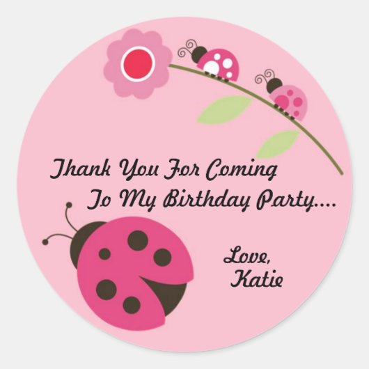Ladybug Thank You Sticker - Pink and Green ラウンドシール (正面)