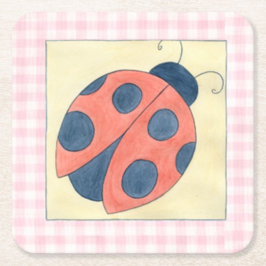 Ladybug Trio花に着陸 スクエアペーパーコースター (正面)