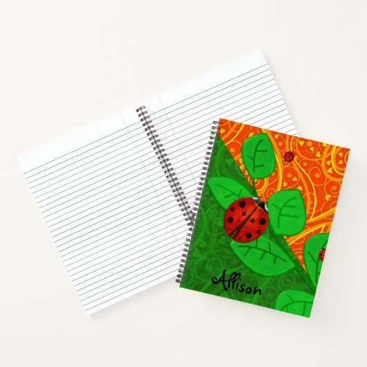 Ladybug Whimsey 3Dフォークアートあなたの名前の主題を追加 ノートブック (内部)