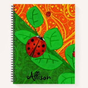 Ladybug Whimsey 3Dフォークアートあなたの名前の主題を追加 ノートブック