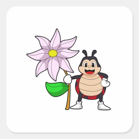 Ladybug with Flower.PNG スクエアシール (正面)