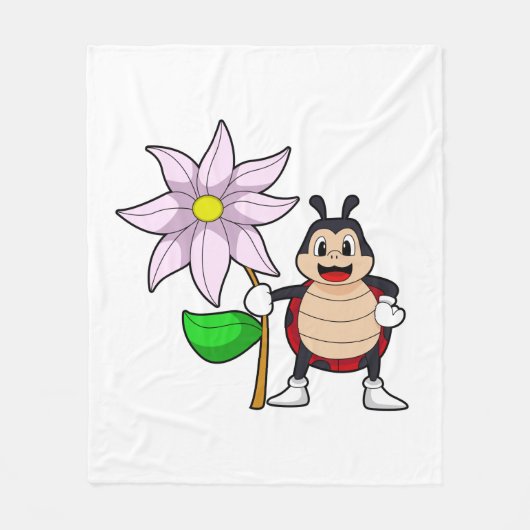 Ladybug with Flower.PNG フリースブランケット (正面)