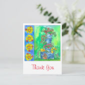 Ladybugsヒマワリ水彩花ありがとう ポストカード (スタンド正面)