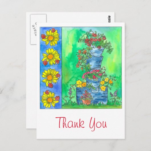 Ladybugsヒマワリ水彩花ありがとう ポストカード (正面/裏面)