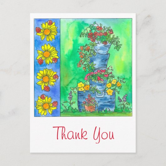 Ladybugsヒマワリ水彩花ありがとう ポストカード (正面)