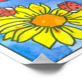 Ladybugsヒマワリ赤いバラ水彩花 ポスター (角)