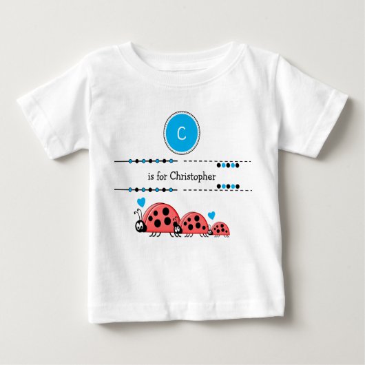Ladybugs黒と青の名前を追加 ベビーTシャツ (正面)
