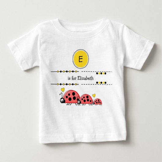 Ladybugs黒と黄色の名前を追加 ベビーTシャツ (正面)