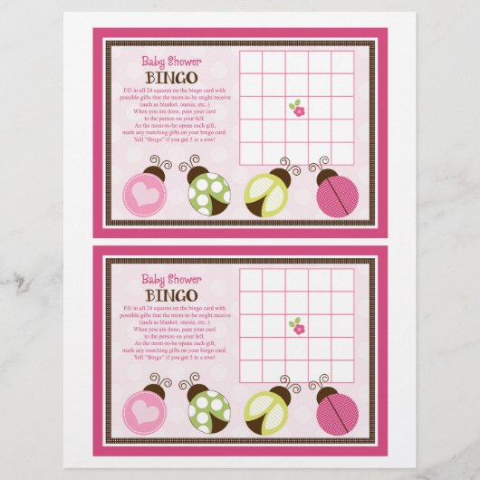 Ladybugs「かわいらしBaby Shower Bingo」シート (正面)