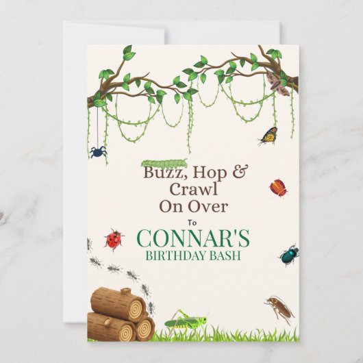 LADYBUGS/バグ自然屋外誕生日 招待状 (裏面)