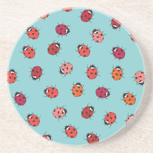 Ladybugs、青い背景、シームレス魅力的なパターン コースター (正面)