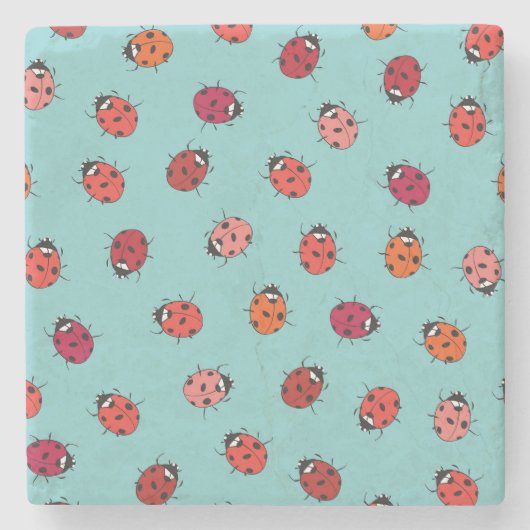 Ladybugs、青い背景、シームレス魅力的なパターン ストーンコースター (正面)