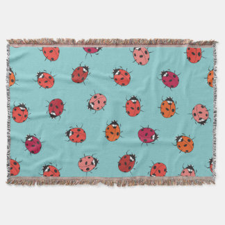 Ladybugs、青い背景、シームレス魅力的なパターン スローブランケット