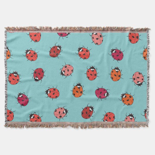 Ladybugs、青い背景、シームレス魅力的なパターン スローブランケット (正面)
