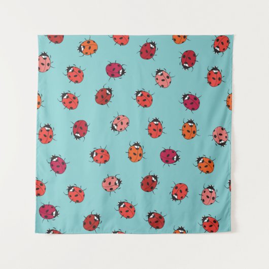 Ladybugs、青い背景、シームレス魅力的なパターン タペストリー (正面)