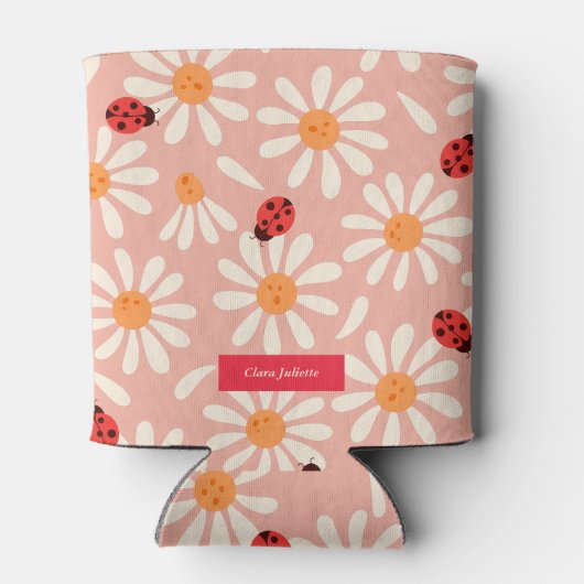 Ladybugs and Daisies Custom Name 缶クーラー (裏面)
