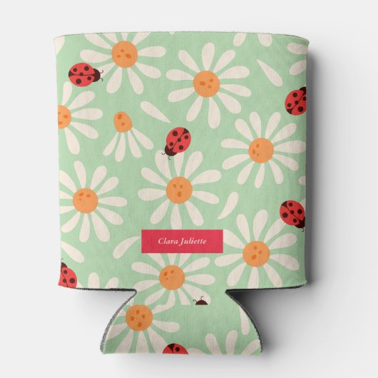 Ladybugs and Daisies Custom Name 缶クーラー (裏面)
