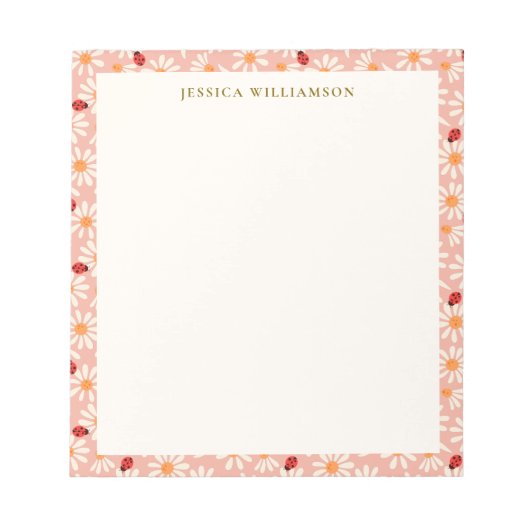 Ladybugs and Daisies Personalized Name ノートパッド (正面)